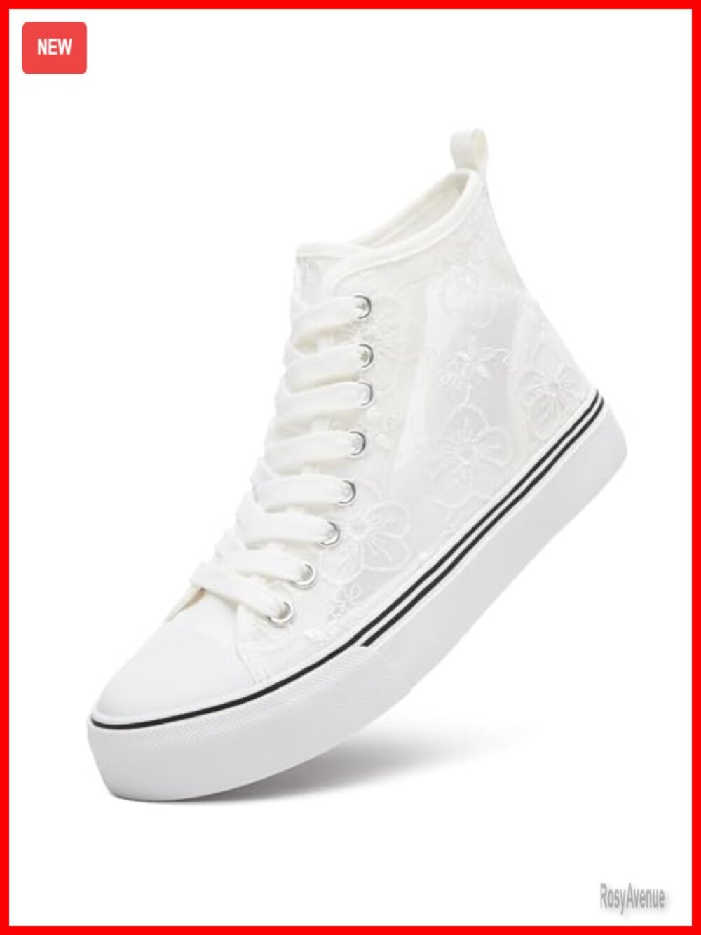 High Top Canvas Sneakers Lace-Up Embroidery Flower Fashion